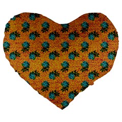 Orange Denim And Roses Large 19  Premium Heart Shape Cushions by snowwhitegirl