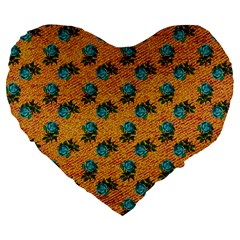 Orange Denim And Roses Large 19  Premium Flano Heart Shape Cushions by snowwhitegirl