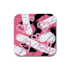 Heart Abstract Rubber Square Coaster (4 pack) 