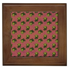 Pink Denim And Roses Framed Tiles by snowwhitegirl