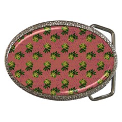 Pink Denim And Roses Belt Buckles by snowwhitegirl