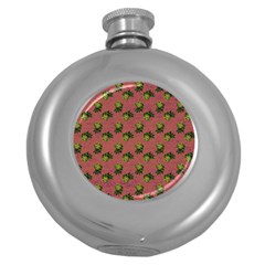 Pink Denim And Roses Round Hip Flask (5 Oz) by snowwhitegirl