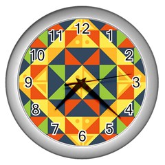 Background Geometric Color Plaid Wall Clock (silver) by Mariart