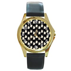 Beanie Boy Pattern Round Gold Metal Watch by snowwhitegirl