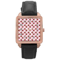 Retro Pink Cherries Rose Gold Leather Watch  by snowwhitegirl