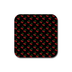 Retro Black Cherries Rubber Coaster (square)  by snowwhitegirl