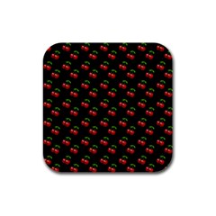 Retro Black Cherries Rubber Square Coaster (4 Pack)  by snowwhitegirl