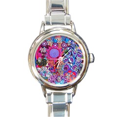 Red Flower Abstract  Round Italian Charm Watch by okhismakingart