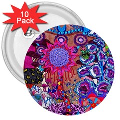 Red Flower Abstract  3  Buttons (10 Pack) 