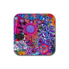 Red Flower Abstract  Rubber Coaster (square)  by okhismakingart