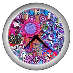 Red Flower Abstract  Wall Clock (silver) by okhismakingart