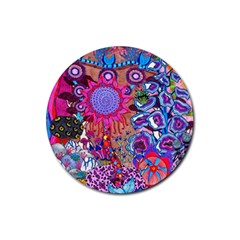 Red Flower Abstract  Rubber Coaster (round)  by okhismakingart