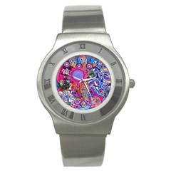 Red Flower Abstract  Stainless Steel Watch by okhismakingart