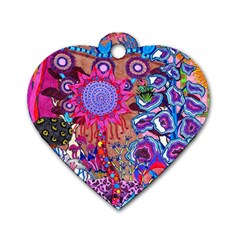 Red Flower Abstract  Dog Tag Heart (one Side) by okhismakingart