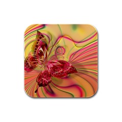 Arrangement Butterfly Pink Rubber Square Coaster (4 Pack)  by HermanTelo