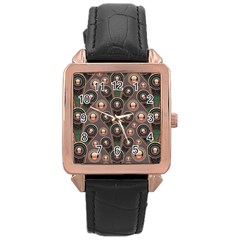 Abstract Pattern Green Rose Gold Leather Watch 