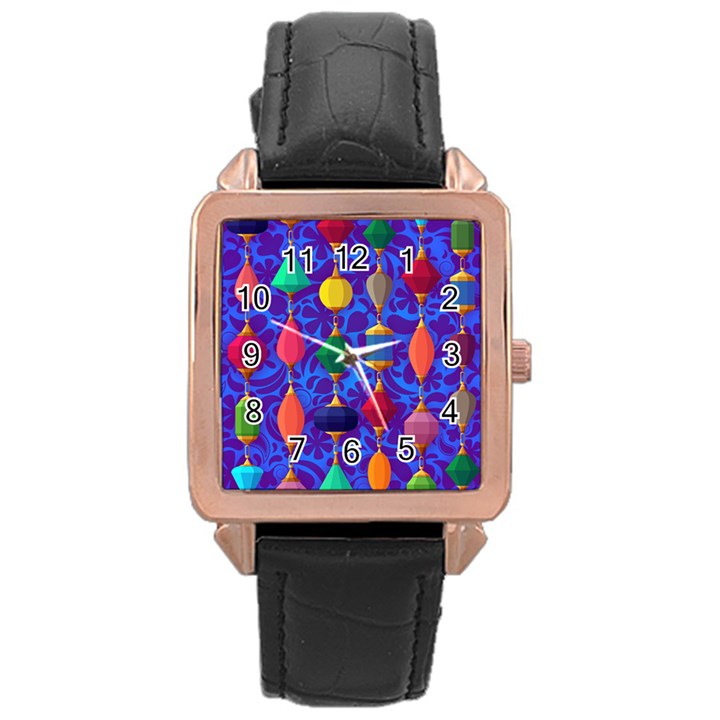 Background Stones Jewels Rose Gold Leather Watch 