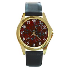 Background Star Christmas Round Gold Metal Watch by HermanTelo