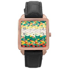 Background Triangle Rose Gold Leather Watch  by HermanTelo