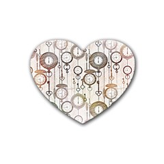 Background Watches Key Time Retro Rubber Coaster (heart)  by HermanTelo