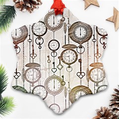 Background Watches Key Time Retro Snowflake Ornament (two Sides) by HermanTelo