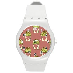 Cactus Pattern Background Texture Round Plastic Sport Watch (m)