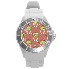 Cactus Pattern Background Texture Round Plastic Sport Watch (l)