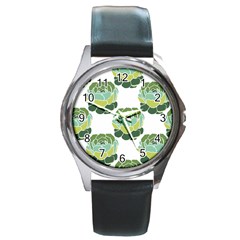 Cactus Pattern Round Metal Watch