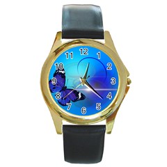 Butterfly Animal Insect Round Gold Metal Watch