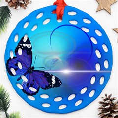 Butterfly Animal Insect Round Filigree Ornament (two Sides)