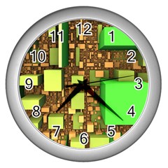 Blocks Cubes Green Wall Clock (silver) by HermanTelo