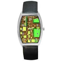 Blocks Cubes Green Barrel Style Metal Watch