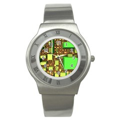 Blocks Cubes Green Stainless Steel Watch