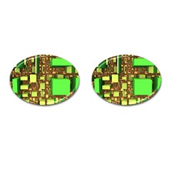 Blocks Cubes Green Cufflinks (oval)