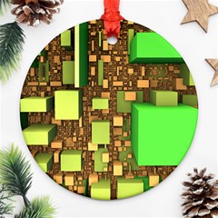 Blocks Cubes Green Round Ornament (two Sides)