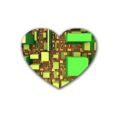 Blocks Cubes Green Rubber Coaster (heart) 