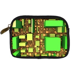 Blocks Cubes Green Digital Camera Leather Case