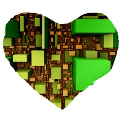 Blocks Cubes Green Large 19  Premium Heart Shape Cushions by HermanTelo