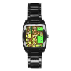 Blocks Cubes Green Stainless Steel Barrel Watch