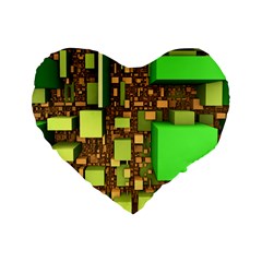 Blocks Cubes Green Standard 16  Premium Flano Heart Shape Cushions by HermanTelo