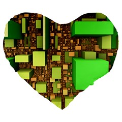 Blocks Cubes Green Large 19  Premium Flano Heart Shape Cushions