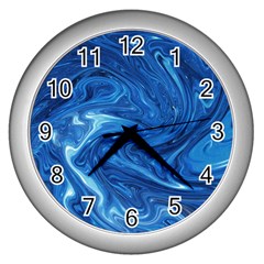 Blue Pattern Texture Art Wall Clock (silver) by HermanTelo