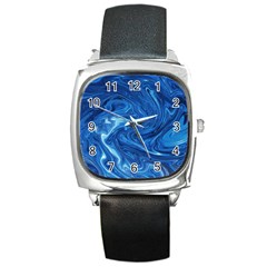 Blue Pattern Texture Art Square Metal Watch