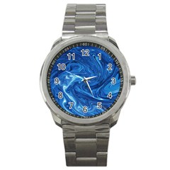 Blue Pattern Texture Art Sport Metal Watch