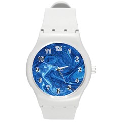 Blue Pattern Texture Art Round Plastic Sport Watch (m) by HermanTelo