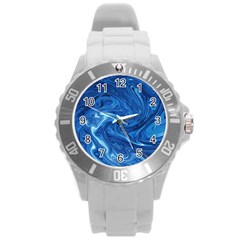 Blue Pattern Texture Art Round Plastic Sport Watch (l)