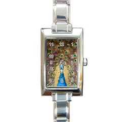 Bird Peacock Feather Rectangle Italian Charm Watch by HermanTelo