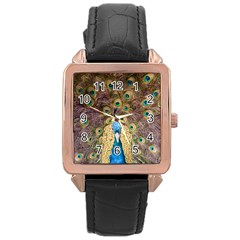 Bird Peacock Feather Rose Gold Leather Watch 