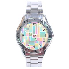 Color Blocks Abstract Background Stainless Steel Analogue Watch