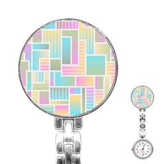 Color Blocks Abstract Background Stainless Steel Nurses Watch